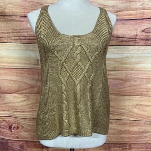 Kika Vargas Women's Size 1X Metallic Gold Cable Knit Sweater Style Tank Top